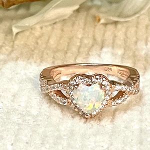 Sterling Silver 925 Heart Infinity White Opal Cz 6x6mm Ring